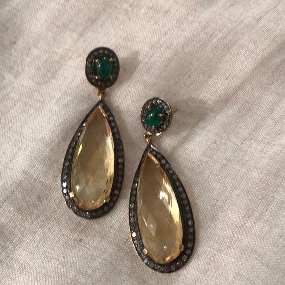 Jennifer Miller YG/SS Citrine/Dia/Emerald Earrings - Picture 7 of 8